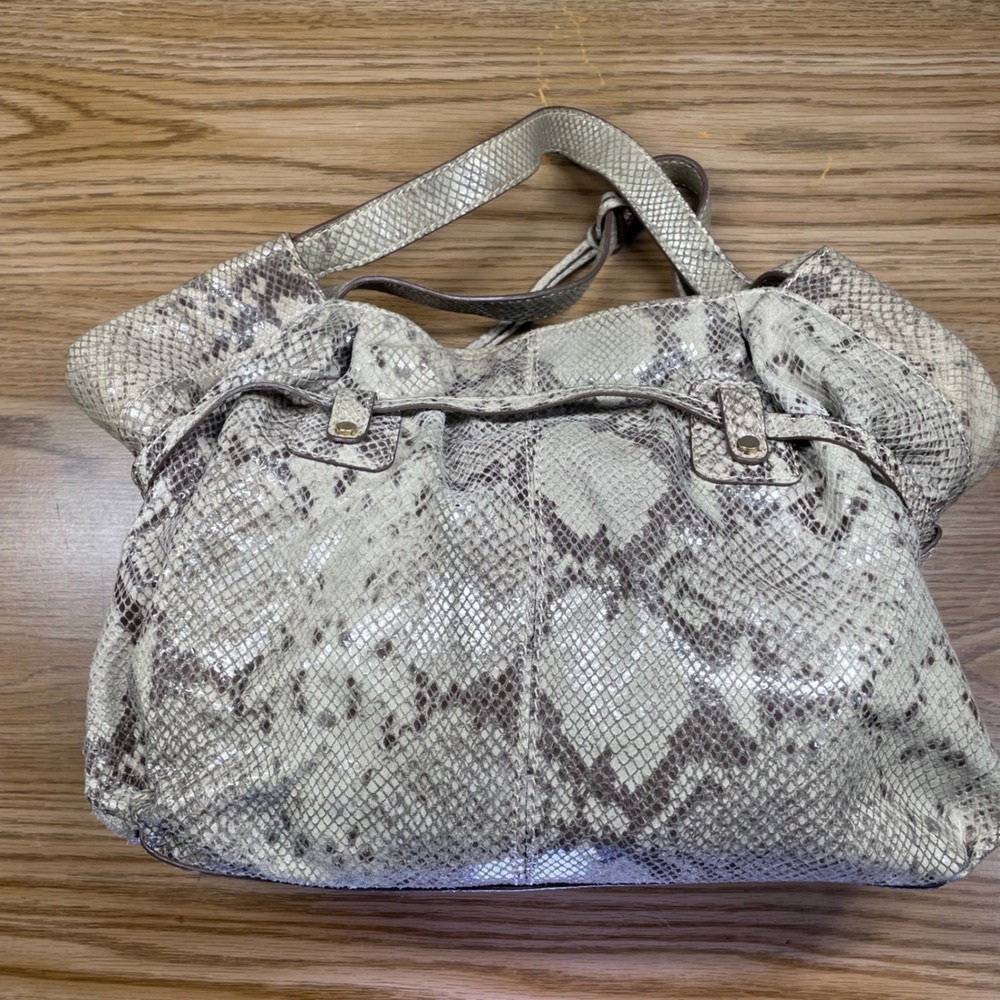Michael Kors Women Shoulder Bag Snakeskin Embossed Leather Lg Hobo Gold Hardware - Picture 4 of 9